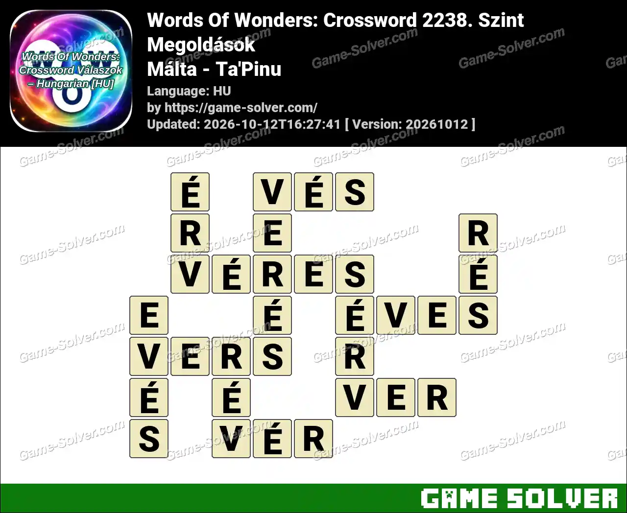 Words Of Wonders: Crossword 2238. Szint Megoldások – Málta – Ta’Pinu
